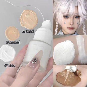 Fondotinta Liquido Opaco Bianco a Copertura Totale, Lunga Durata, Impermeabile, per Cosplay e Trucco Professionale, Effetto Impeccabile