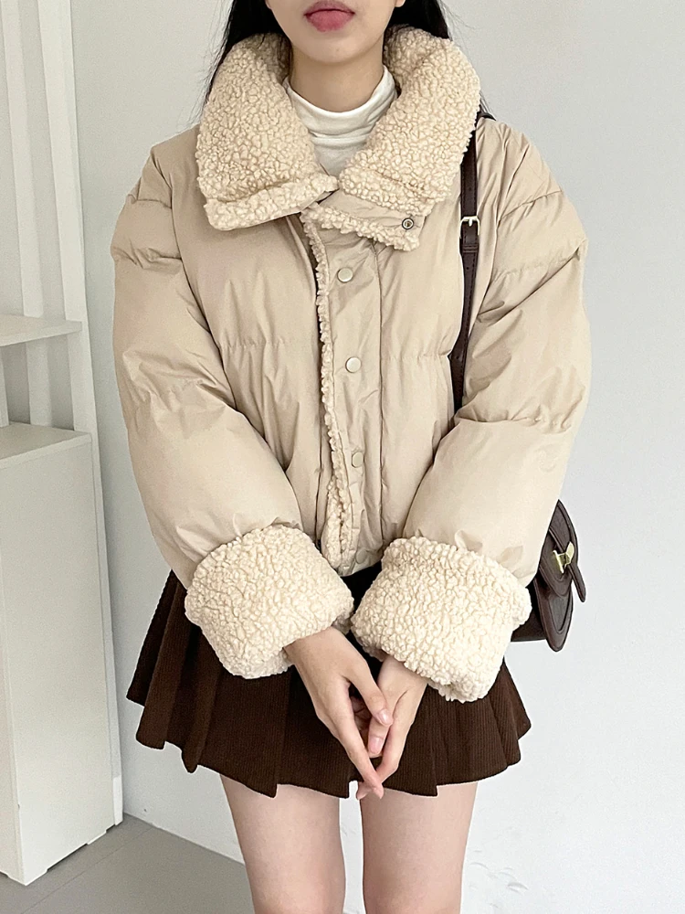 

Fitaylor Autumn Winter Women Lamb Wool Patchwork Cotton Coat Casual Lady Lapel Double Side Jacket Thick Warm Coat