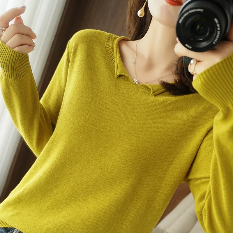 Pullover Da Donna Primavera/Autunno Nuovo Stile 100% Cotone Maglione Casual Solido Maglieria Da Donna Top Allentato Girocollo Camicetta Di Base