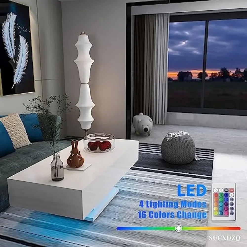 Coffee Table and Chair Set with Remote Control, Dining Room Table, RGB Light, Center Tables for Rooms, Living Room Furniture
