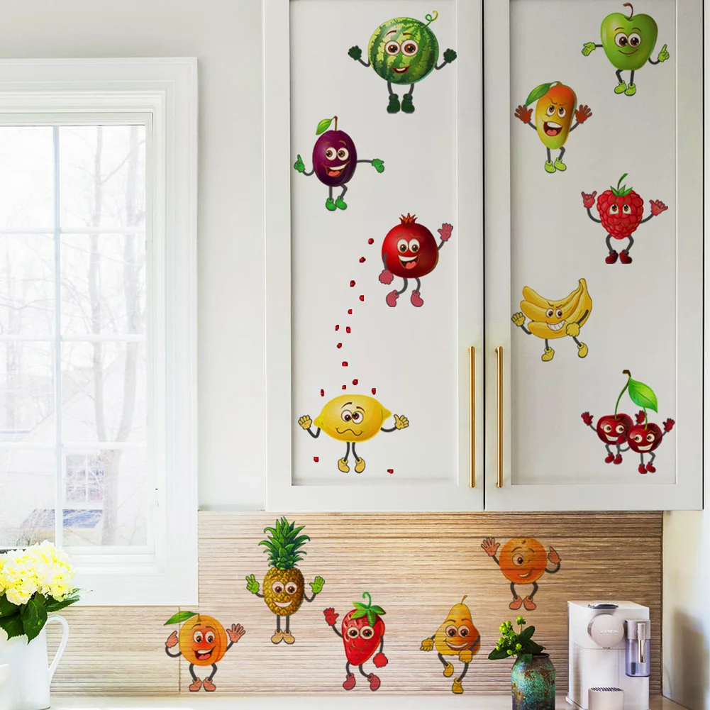 Cartoon Various Fruits Wall Stickers Kitchen Refrigerator Home Decor Mural Living Room Cupboard Decoration Wallpaper Cute Decals wall stickers,self adhesive stickers,self adhesive wallpaper,vinyl wallpaper,kitchen wall sticker,adhesive wallpaper