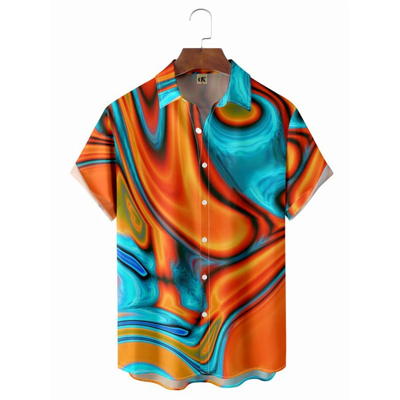 thumbnail image 1 of Camisa con estampado de líneas degradadas de verano para hombre, camisas de playa hawaianas de verano para fiestas, ropa de calle con solapa de gran tamaño para hombre, 1 of 4