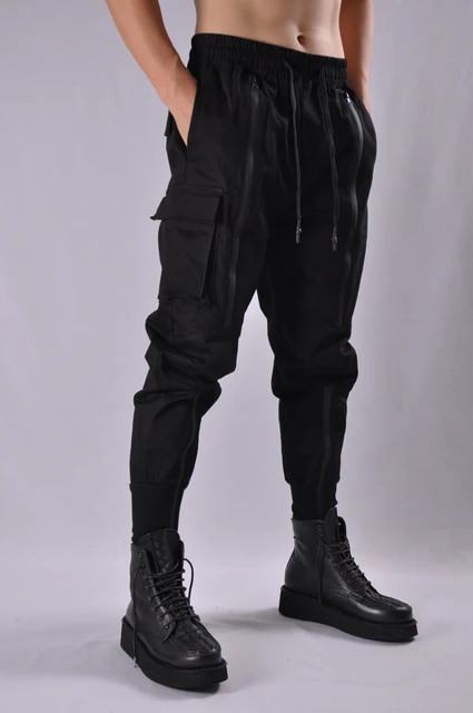 Vintage 80s Women Avant Garde Harem Hiphop Parachute Pants 6 Black Split  Front