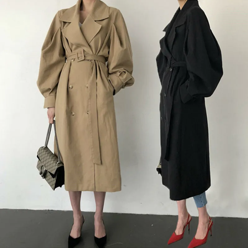 

Elegant Women Trench Coat New Autumn Double Breated Oversize Long Coat Lady Streetwear Korean Outwear Runway Windbreaker