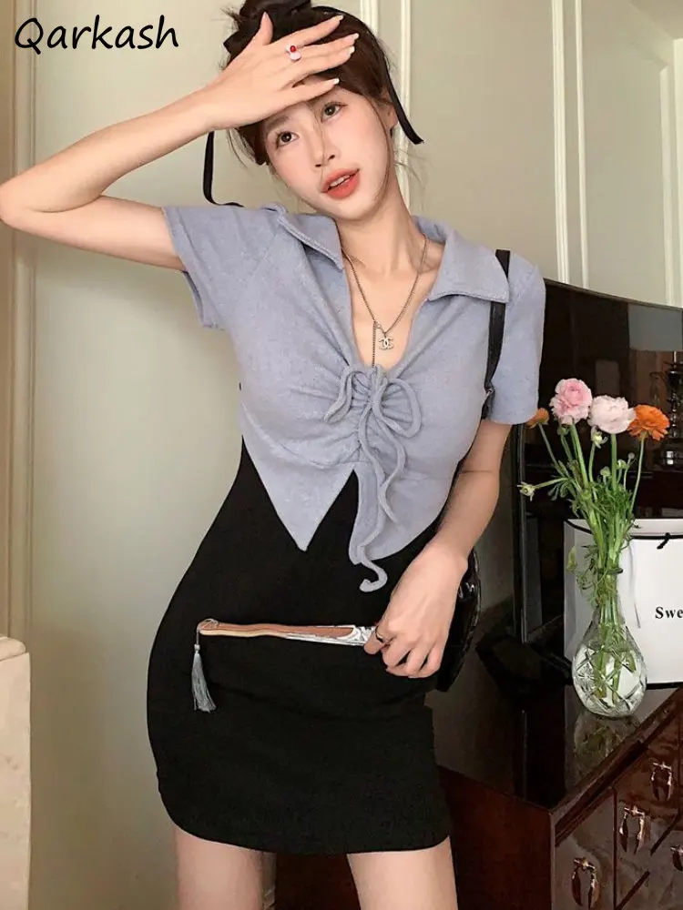 

Облегающее женское мини-платье с имитацией 2 шт., Горячая Милая летняя уличная одежда, элегантное винтажное повседневное универсальное женское платье в Корейском стиле