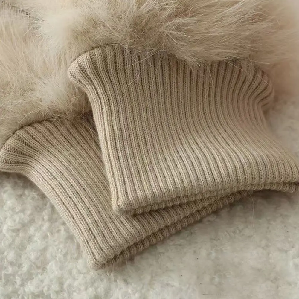 Cute Imitation Rabbit Fur Windproof Gloves Soft Full Fingers Winter Warm Gloves Thick Warm Lining Women Mittens Cold Weather