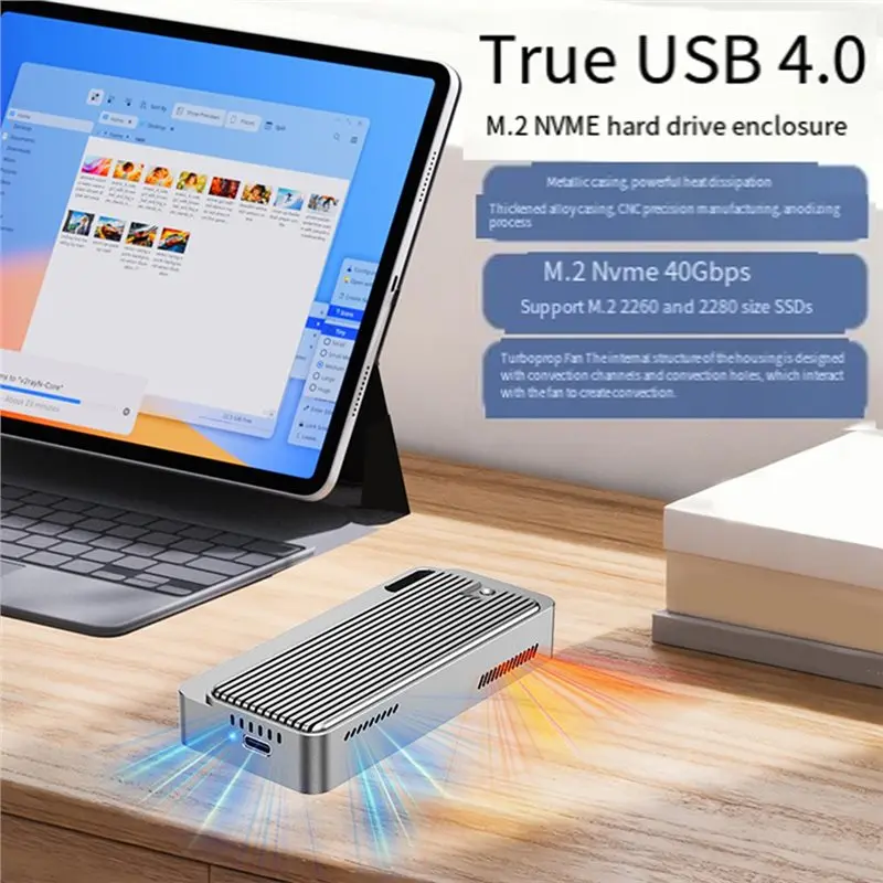 【선물】M.2 Nvme SSD용 인클로저- USB4.0 40Gbps(Thunderbolt4/3용) USB4 지원 2280 B+ M M-Key SSD 크기