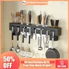 Stainless Steel Shelf Wall Mounted Knife Rack Kitchen Nail-Free Organiser Knife Rack with Hooks Cabinet Organiser Single Kitchen 4