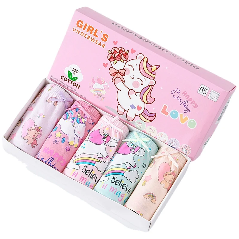 Cotton Girl Underwear Rainbow Cartoon Panties For Girls Breathable Kids briefs Soft Girls Triangle knickers 5 Pcs/Lot girls underwear children underwear