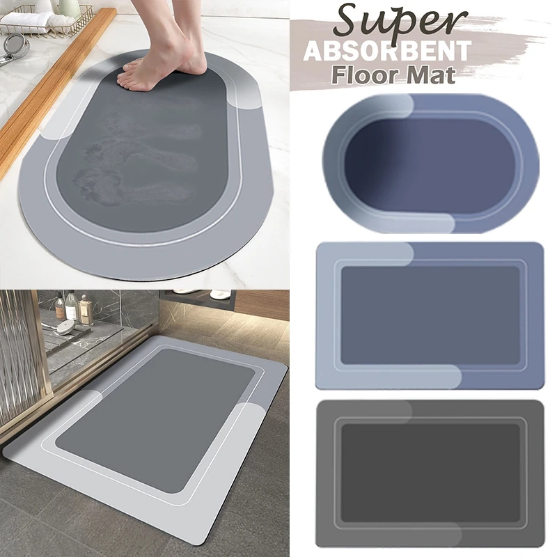 Absorbent Bathroom Bath Mat Antislip Shower Carpet Modern Doormat Indoor Bath Rug Oval