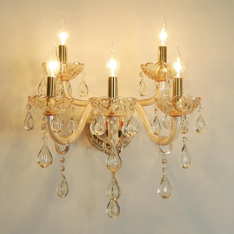 European Style Wall Lamp Living Room TV Wall Lamp Bedroom Bedside Lamp Creative Home Lighting Decorative Crystal Lamps