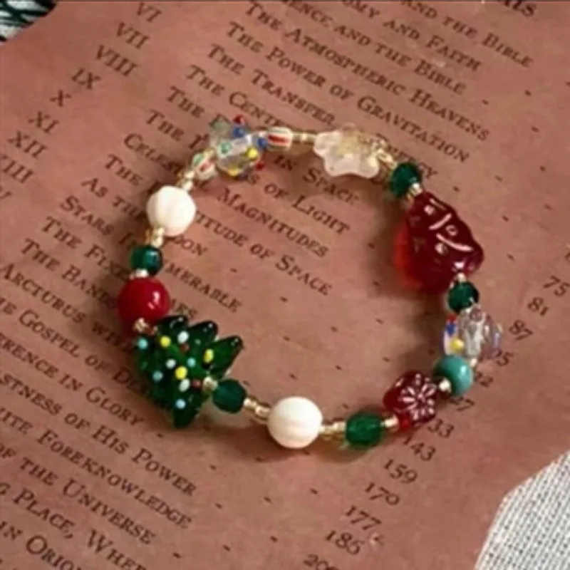 Christmas Series Woven Bracelet with Gingerbread Man Pendant  Practical Holiday Home Decor  Jewelry   Christmas  Tree