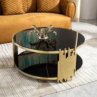 Round Glass Coffee Table Modern Luxury Black Center Table Living Room Table, Gold Stainless Steel Irregular Leg Cocktail Table 1