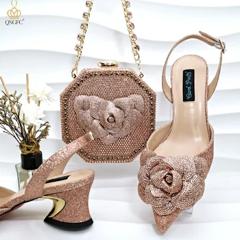 Starry Night Ensemble Handcrafted Petal Clutches with Mid-Heel Women's Shoes