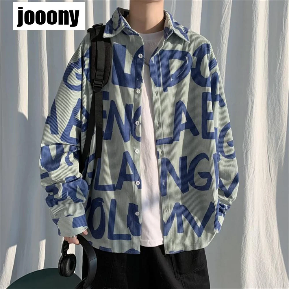 

Korean Men's Long Sleeve Overszied Shirt 2022 Corduroy Casual Blouses Top Letter Printed Streetwear Man Shirts Autumn Coat