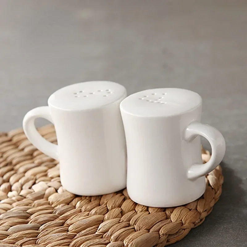Ceramic Spice Jar Set - White Condiment and Seasoning Storage Container