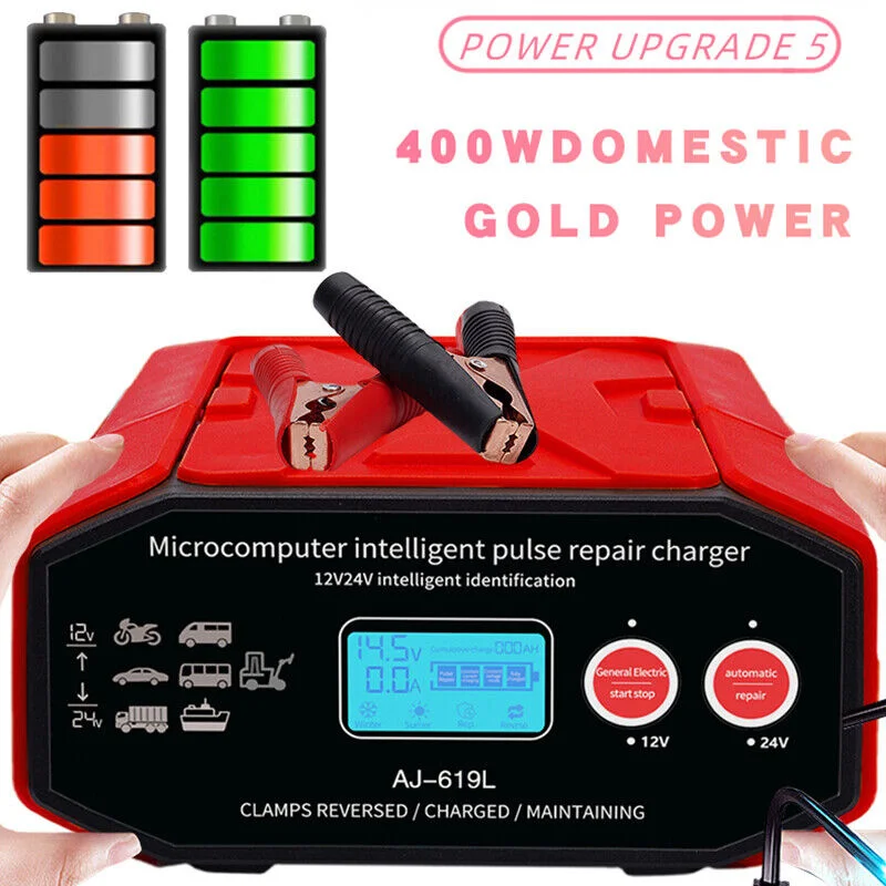 400W Auto Batterie Ladegerät 12V/24V High Power Intelligente Puls  Reparateur Batterie Ladegerät für Auto SUV