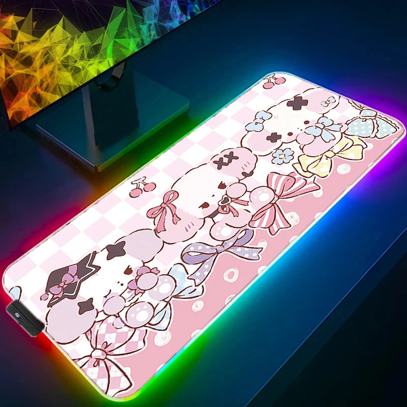 Anime Dog Kawaii RGB Large Mousepad PC Keyboard Office Rubber Mousemat LED Luminous Laptop Gaming Table Mat 900x400 Cute Carpet stardust periodic table bath mat entrance doormat rugs living room absorbent carpet for bathroom mat