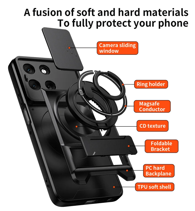 Armor Car Magnetic Ring Case with Lens Protection and Stand Holder