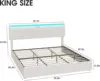 King Size Lift Up Storage Bed Frame, Height Adjustable Storage Headboard with Charging Station, LED Lights Upholstered Platform 2