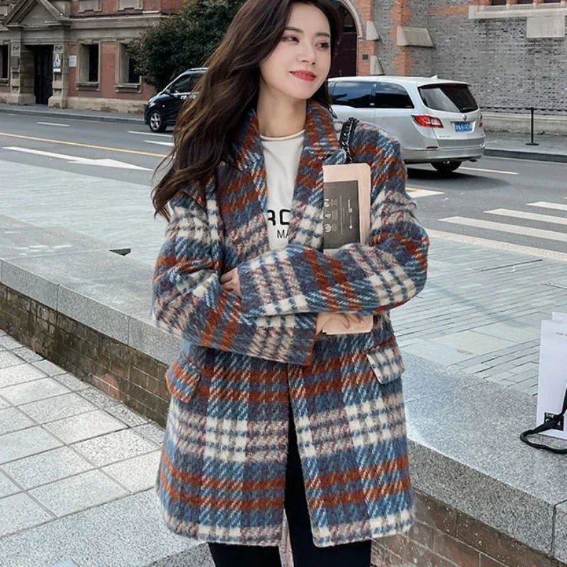 

Outerwears Wool & Blend Trench Coat Coats for Women Clothes Check Jacket Dress Blazer Woman Tweed Overcoat Over Plaid Long Sale