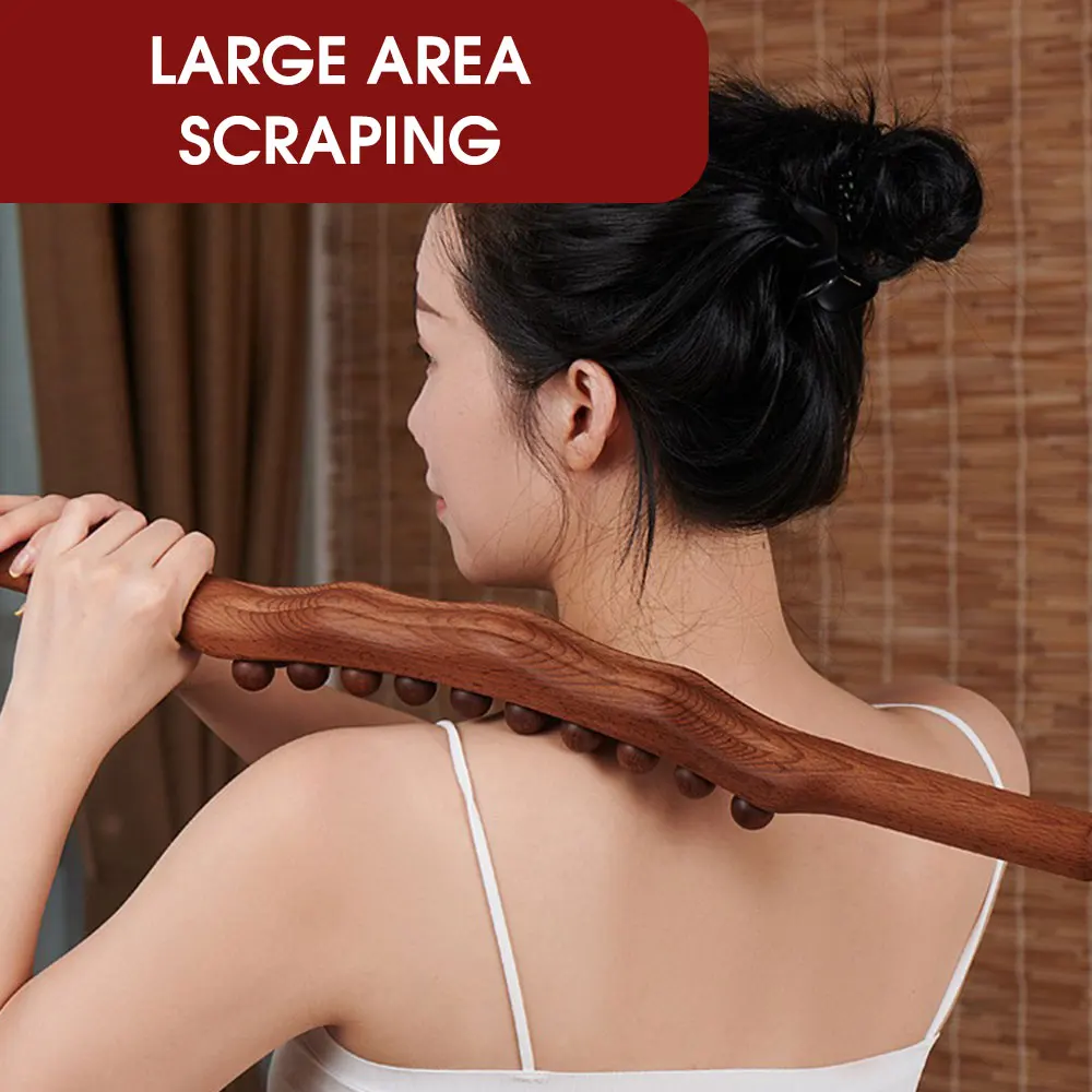 

20 Beads Gua Sha Massage Stick Carbonized Wood Back Scrapping Meridian Therapy Wand Muscle Relaxing Body Massager Guasha Device