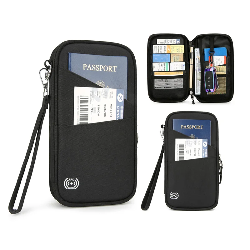 Multi functional passport and ID bag, lightweight anti-theft brush, handheld hanging neck,wallet, portable storage card bag