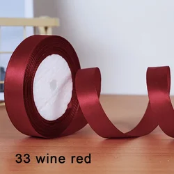 Vibrant Satin Ribbon Collection - 25 Yards, 30 Colors, Double - Faced, 6 - 25mm Wide for Crafts, Bows, and Gift Wrapping (33 wine red)