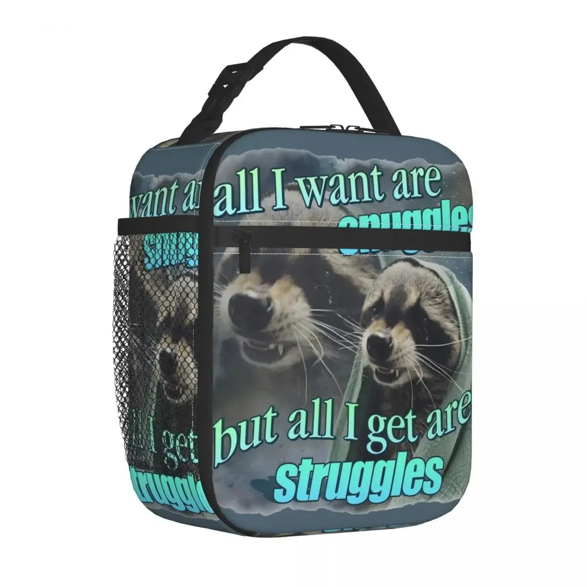 

Want Snuggles Get Struggles Raccoon Funny Meme Insulated Lunch Bag Large Cooler Bag Tote Lunch Box Beach Outdoor Bento Pouch