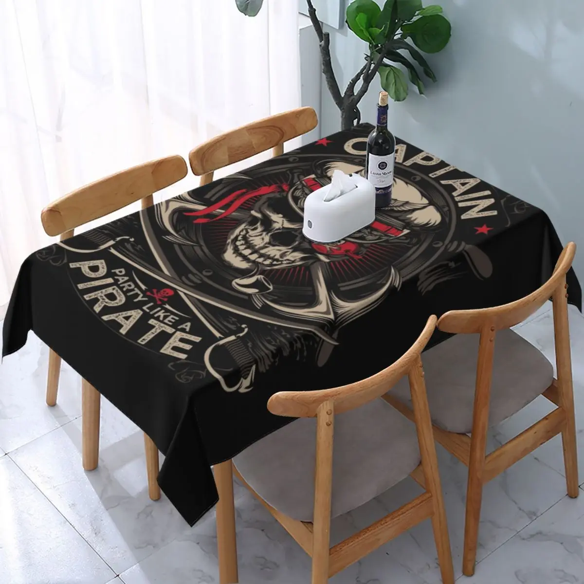 

Rectangular Fitted Work Like A Captain Party Like A Pirate Table Cloth Oilproof Tablecloth Table Cover Backed with Elastic Edge