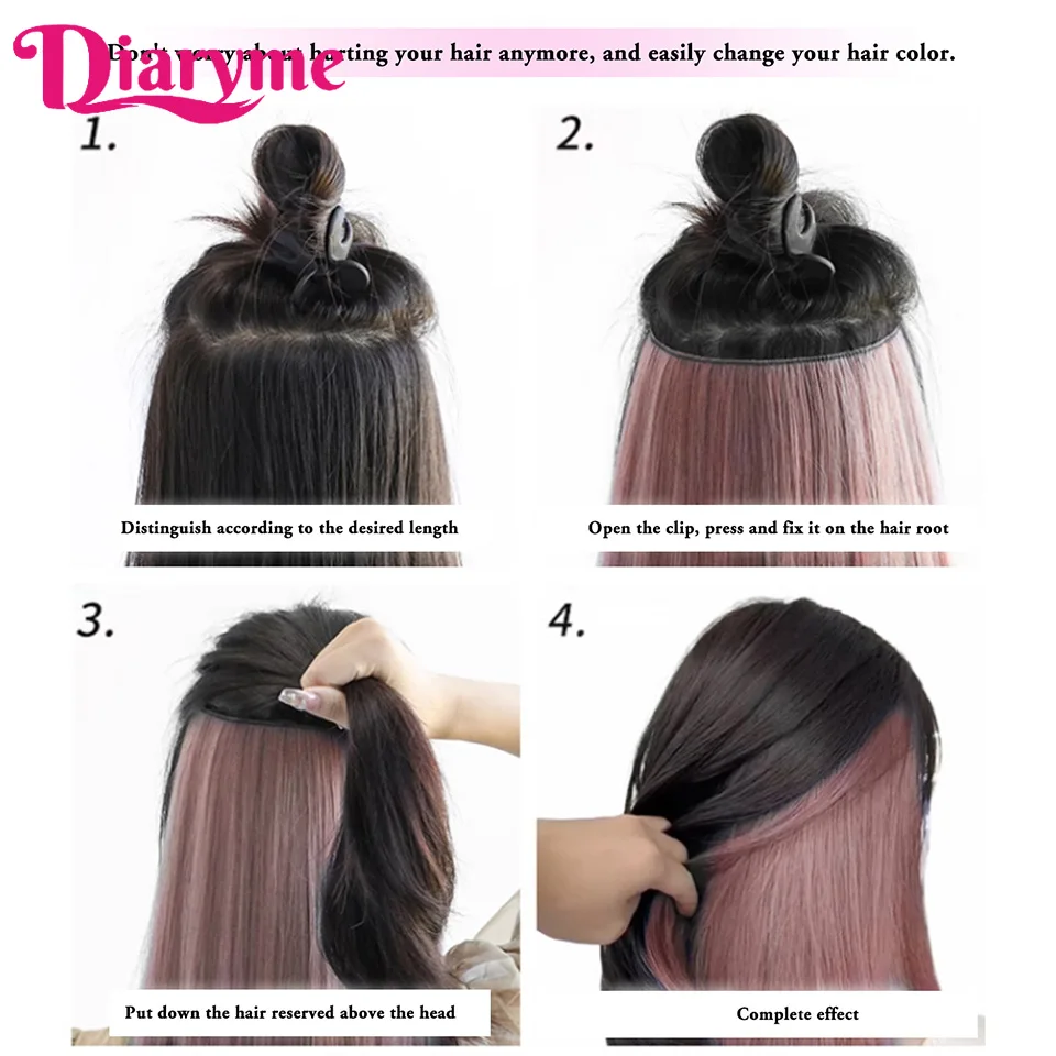 4clips Long Straight Synthetic Clip in Hair Extensions Highlight Colored Hair Piece Clip-on hair Wig Hairpieces hanging ear dye hair extensions