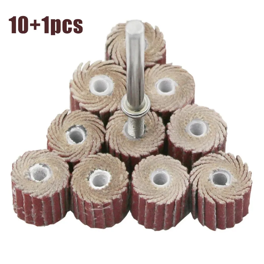 

10PCS Flap Wheel Polishing Disc & 1PC 3mm Shank Mandrel Set 80-600 Grit Flap Grinding Wheels Sanding Disc Woodworking Sandpaper