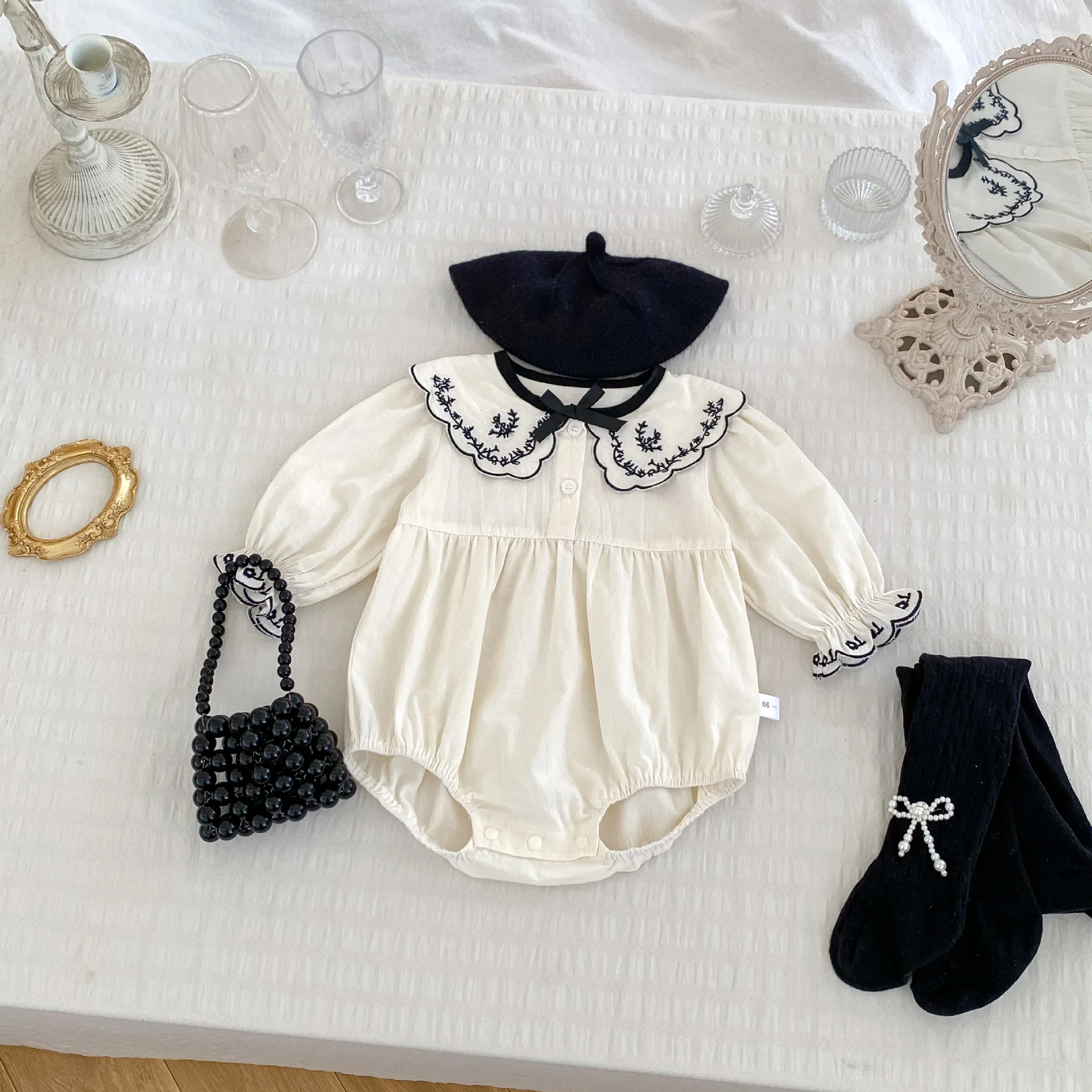 Baby Girl Embroidered Collar Bodysuit 1