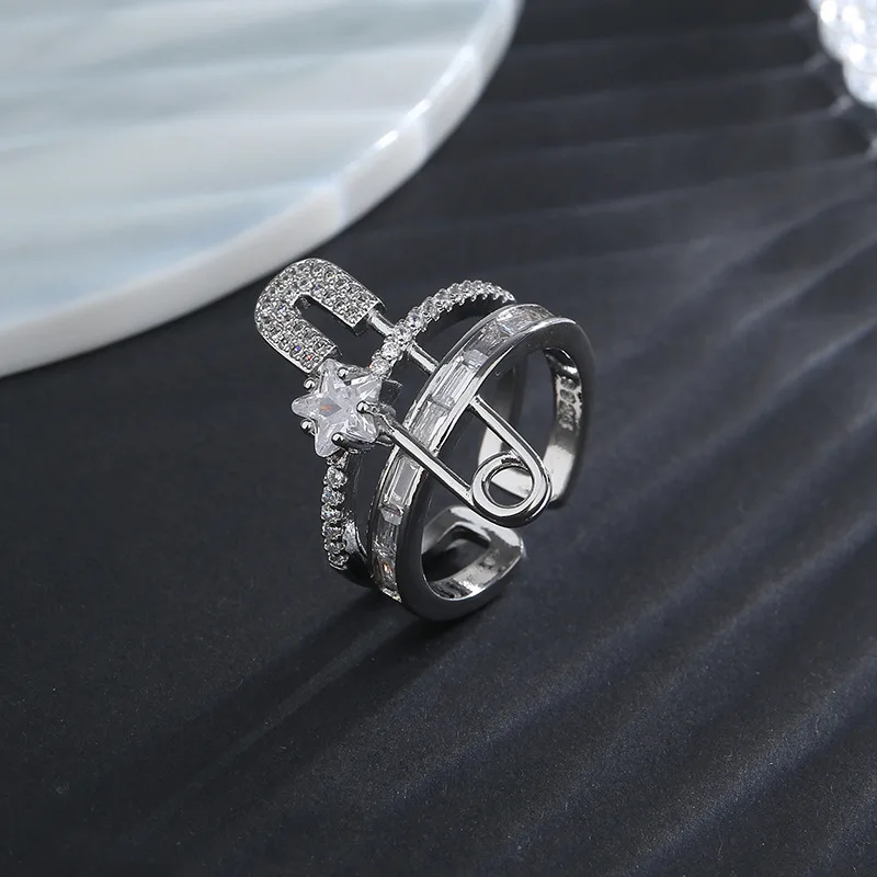 Bague étoile à double couche pour femme, bague en argent, trombone