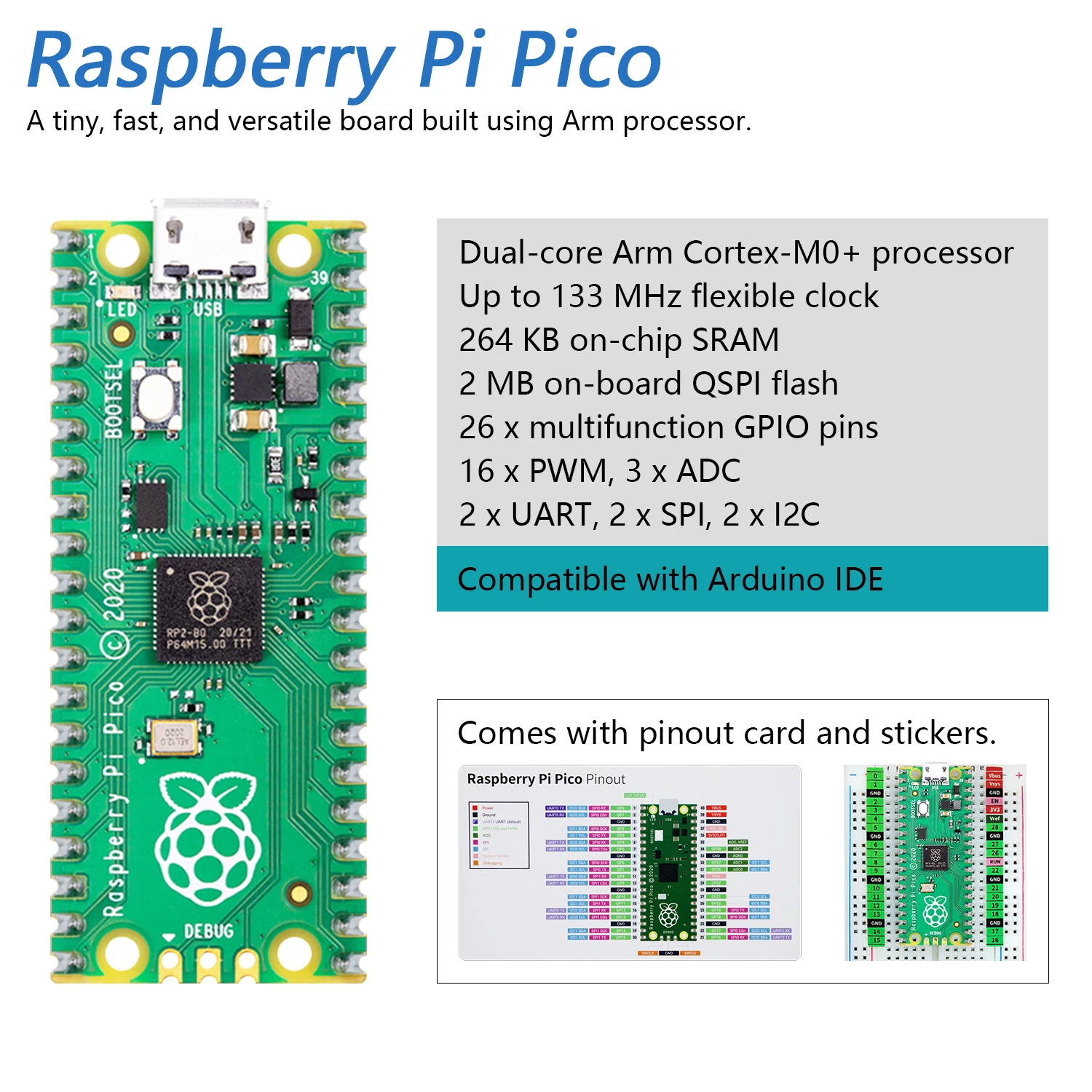 Freenove Raspberry Pi Pico(W), 듀얼 코어 Arm Cortex-M0+ 마이크로컨트롤러, 개발 보드, Python C Java, 튜토리얼 프로젝트