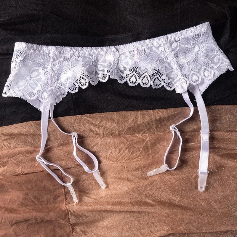 Women Socks Clips Lace Transparent Suspender Belt Adjustable Buckles Low Rise Garter Belt Pole Dance Elastic Underwear Clubwear