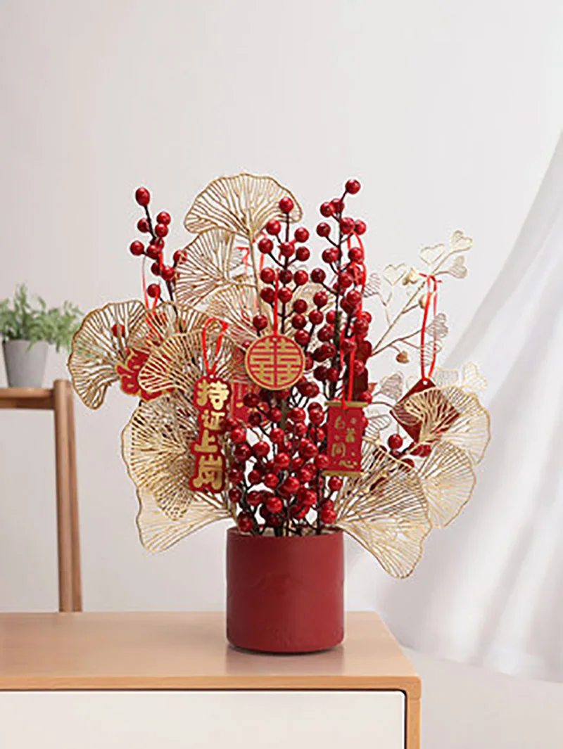 Red Ceramic Vase for Home Decoration, Wedding Festive Decoration, Simple Living Room, Flower Storage, Decorative Ornaments