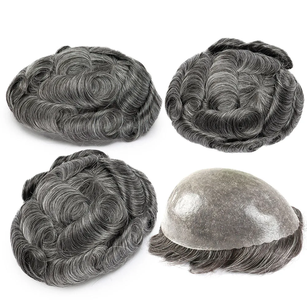 0.12mm Durable Thick PU Skin Base Double Knot Human Hair System Men Toupee Natural Men Capillary Prosthesis Male Hair Patch 130% human hair toupee