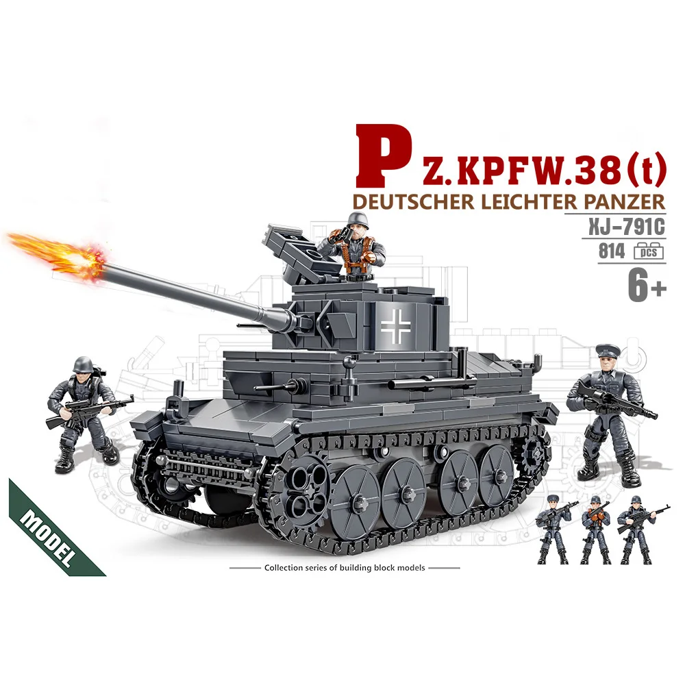 

Немецкий танк Второй мировой войны PZKPFW 38(T), военная модель, сборка Mega Block, немецкий стартер Panzer WW2, армейская игрушка