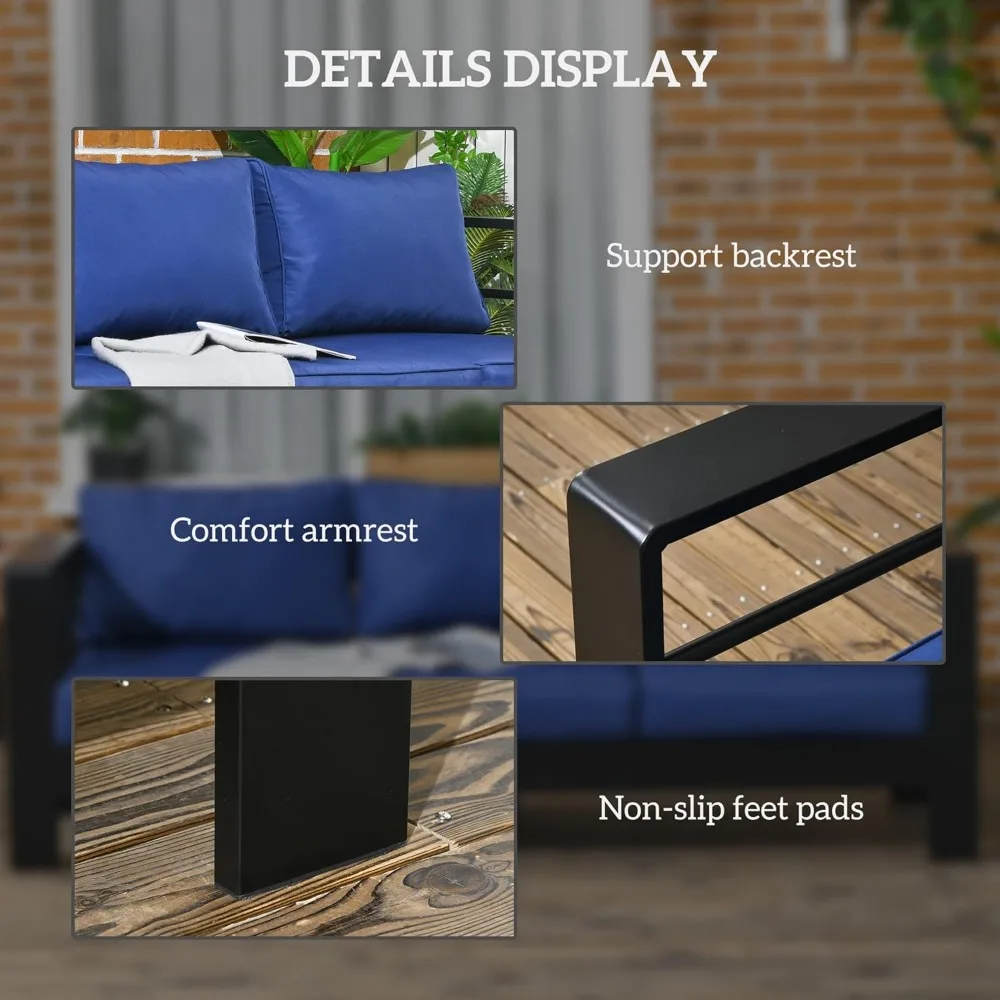 Modern Patio Furniture with Thick Padded Cushions, 3 Seater Aluminum Outdoor Sofa with Wide Armrests, Garden Seating 6