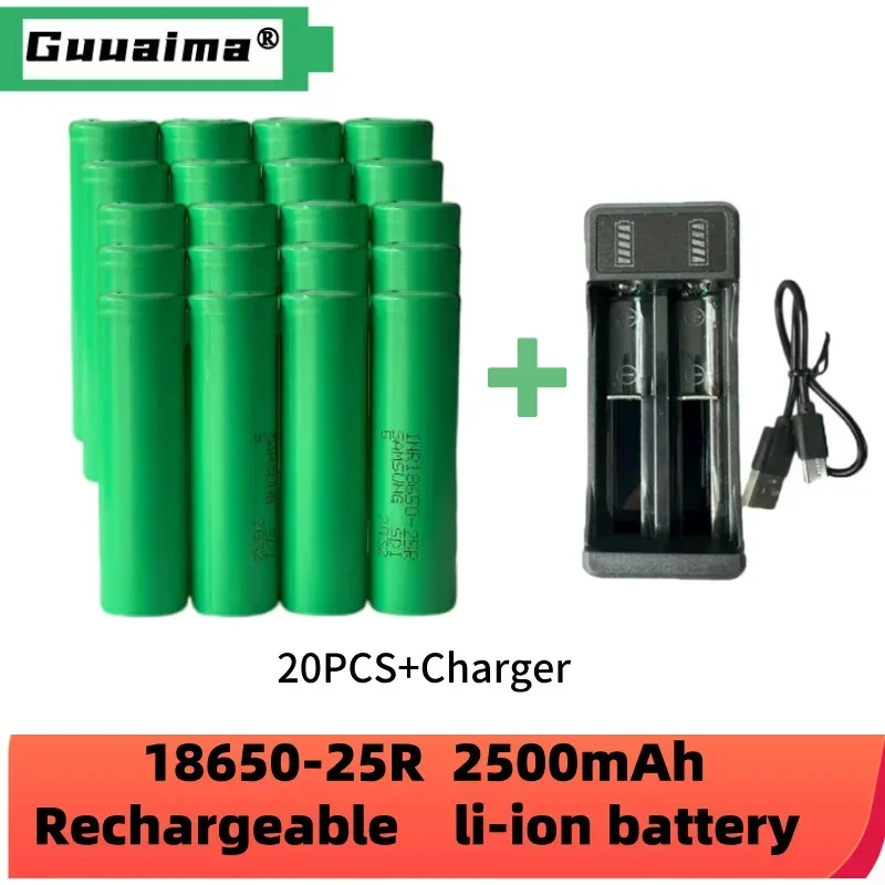 Rechargeable Lithium Battery 3.7V 18650 2500mah 25R 20A Battery Scrap for Screwdriver Flashlight
