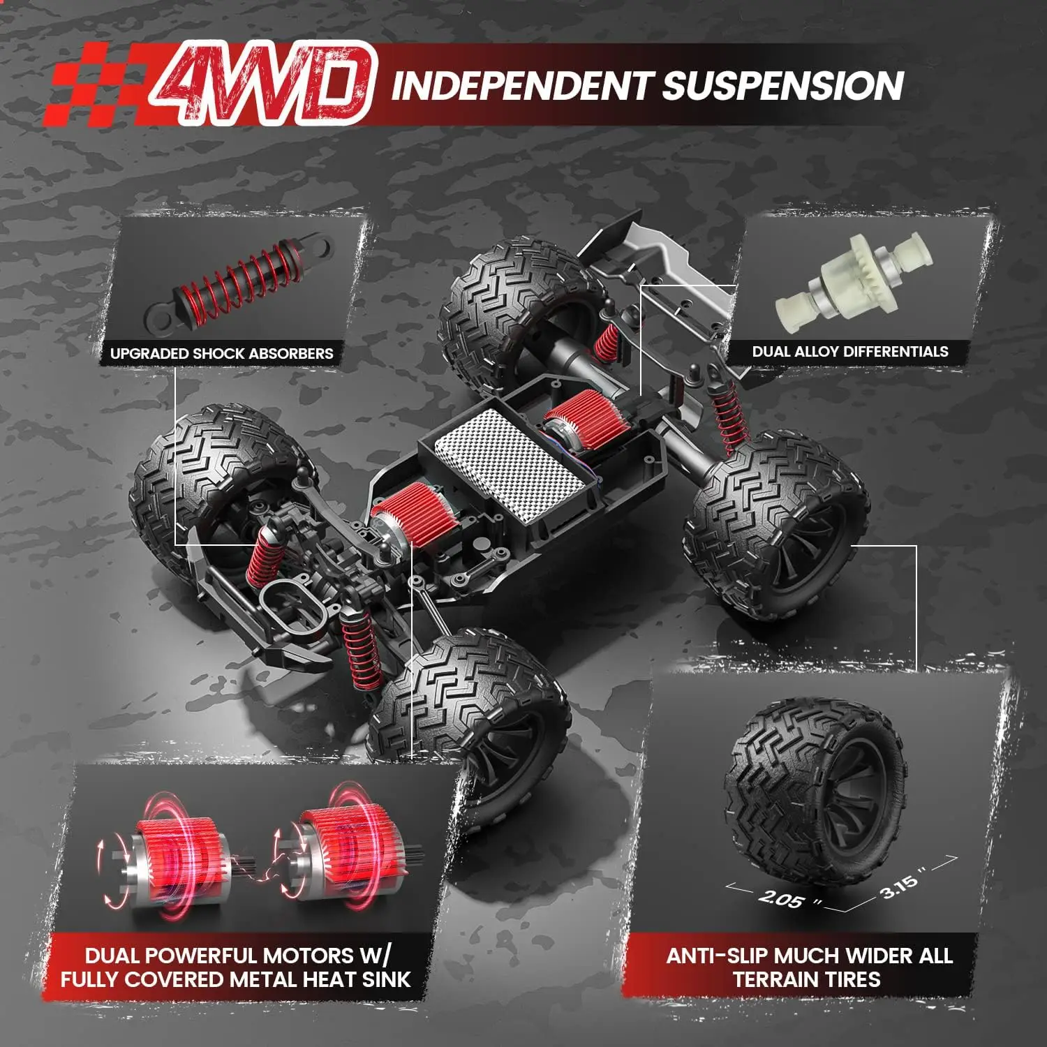 DEERC 9500E 1:16 RC Car: 4x4, 40 KPH, 2.4Ghz, 2 Batteries, Off-Road Monster Truck, Kids/Adults. 3