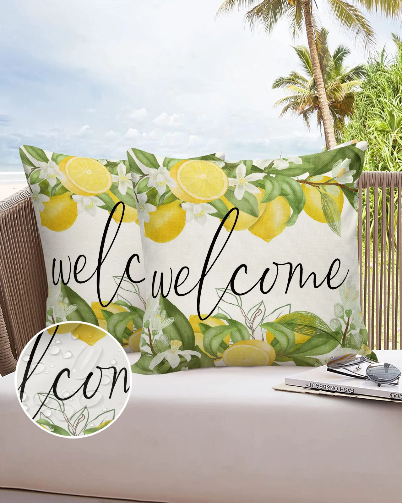 

Lemon Summer Fruit Leaves Welcome Waterproof Pillow Case Cushion Cover Home Wedding Decoration Sofa Bed Car Pillowcase