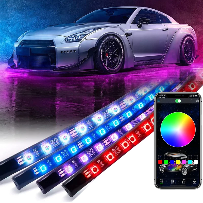 

RGB Car Underglow Bluetooth Lights Kit Neon Flexible LED Strip Underbody System Flowing Car Decorative Ambient Atmosphere Lamp