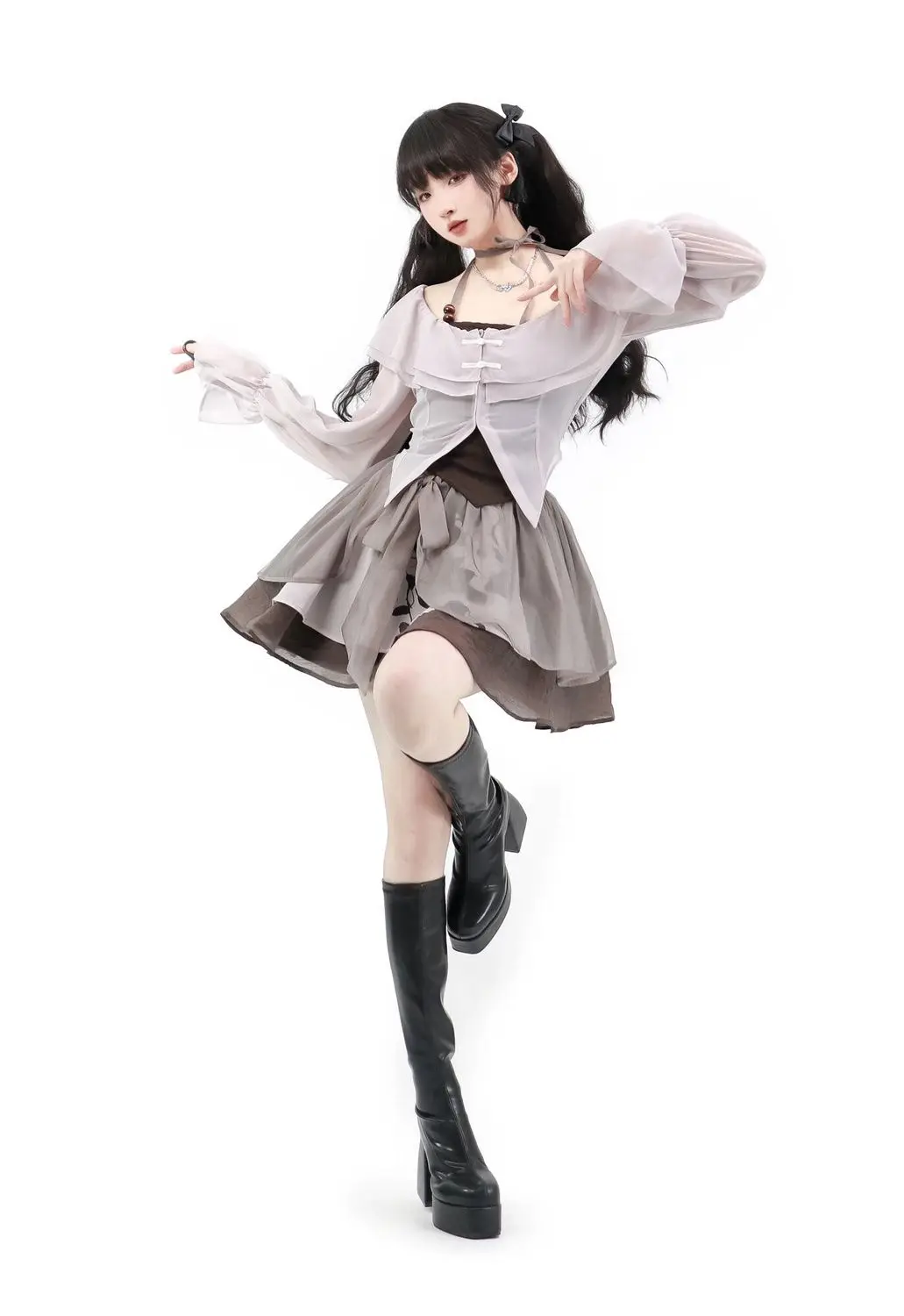 Japan Women Three Piece Set Skirt Suspender Dress + Tulle Dance Fluid Pants Folk Dance Clothes Everyday Dress 2024 New