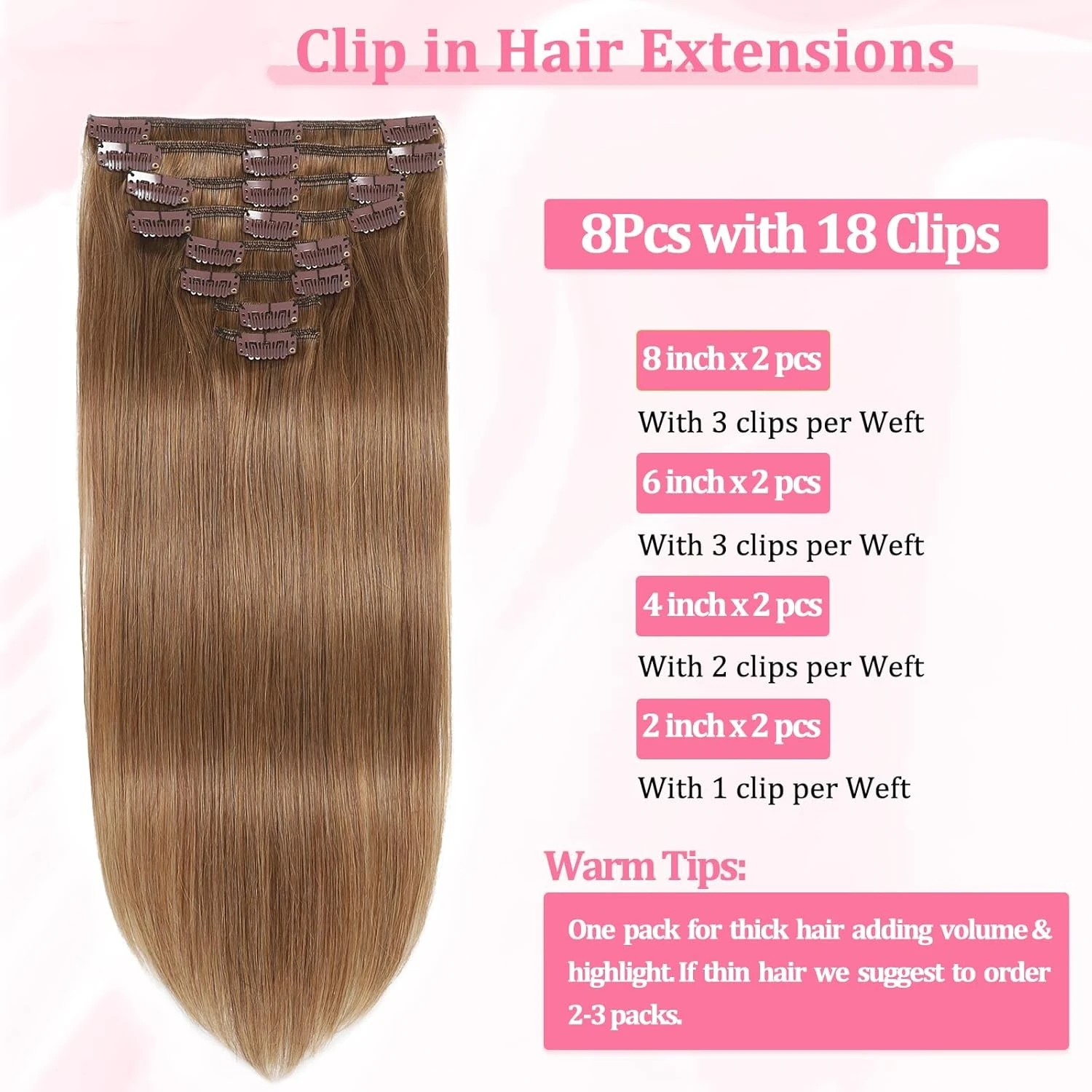 #8 Bone Straight Clip In Hair Extensions 120G 100% Real Human Hair 8pcs/set Full Head Clip In Human Hair Extensions For Women