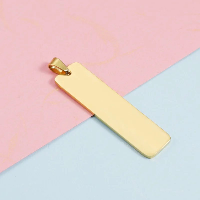 Stainless Steel Cutting Rectangle Tag Pendant Charms For DIY Custom Making Necklaces Keychains Rectangle Tag Bar With Buckle