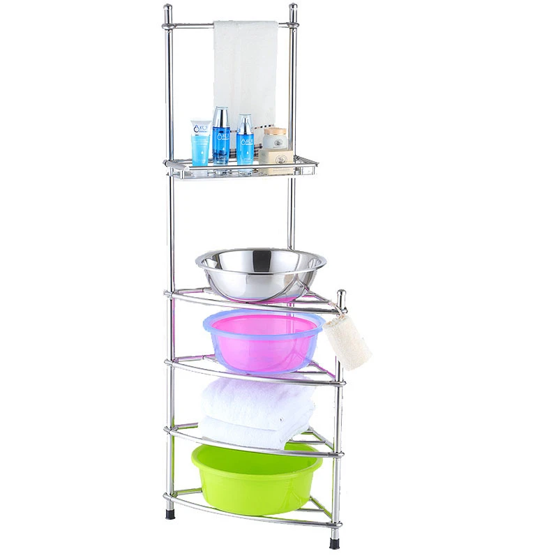 

Shampoo basin rack for student dormitory bathroom storage stainless steel washstand household simple floor basin rack.