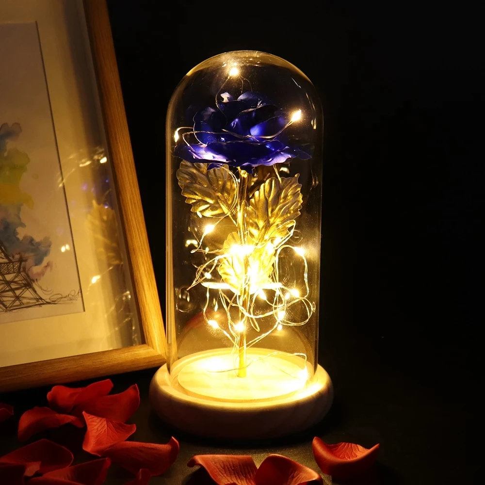 Valentines Day Gift for Girlfriend Eternal Rose LED Light Foil Flower In Glass Cover Mothers Day Wedding Favors Bridesmaid Gift