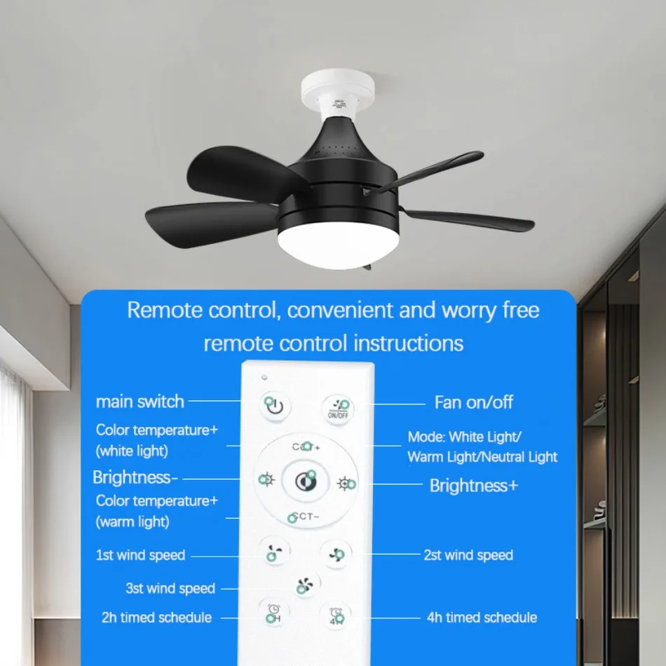 35W E27 Ceiling Fan Light with Remote Dimming Function LED Light Fan Intelligent Silent Ceiling for Bedroom Living Room